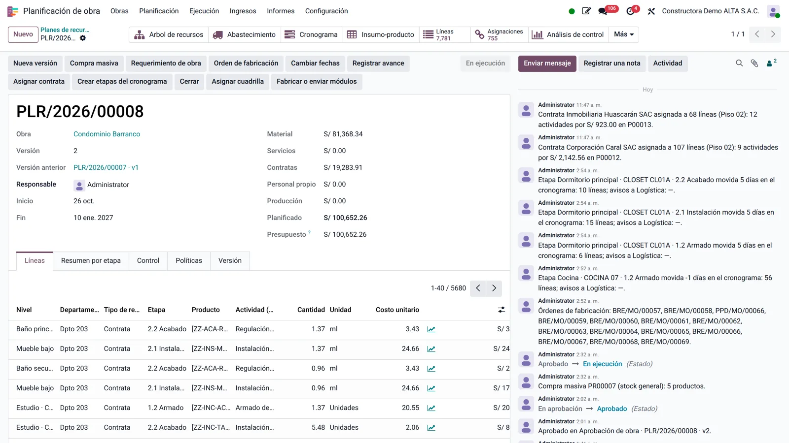 Pantalla de Odoo: Plan de recursos